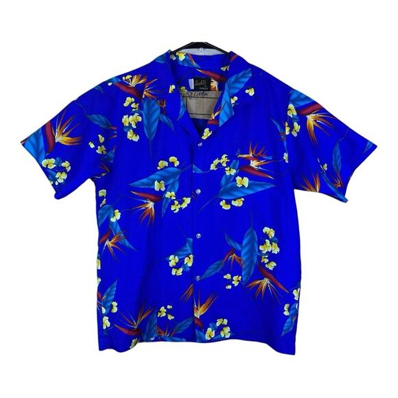 VINTAGE SAHIB OF HAWAII MENS SHORT SLEEVE BUTTON DOWN SHIRT XL Blue Floral - Picture 5 of 15